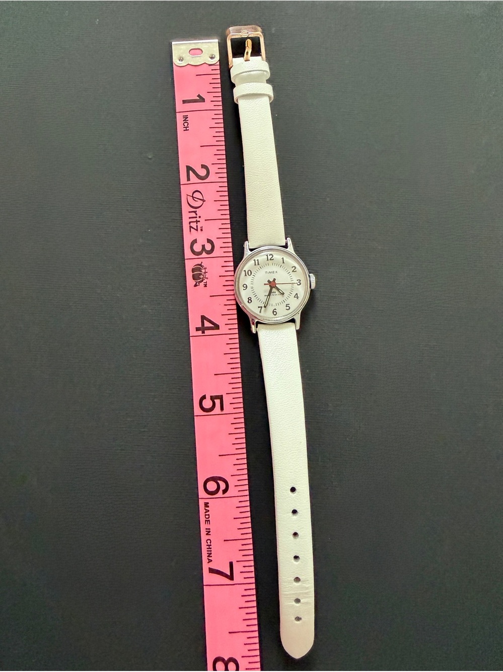 White Leather Strap Women's Watch. Vintage Timex